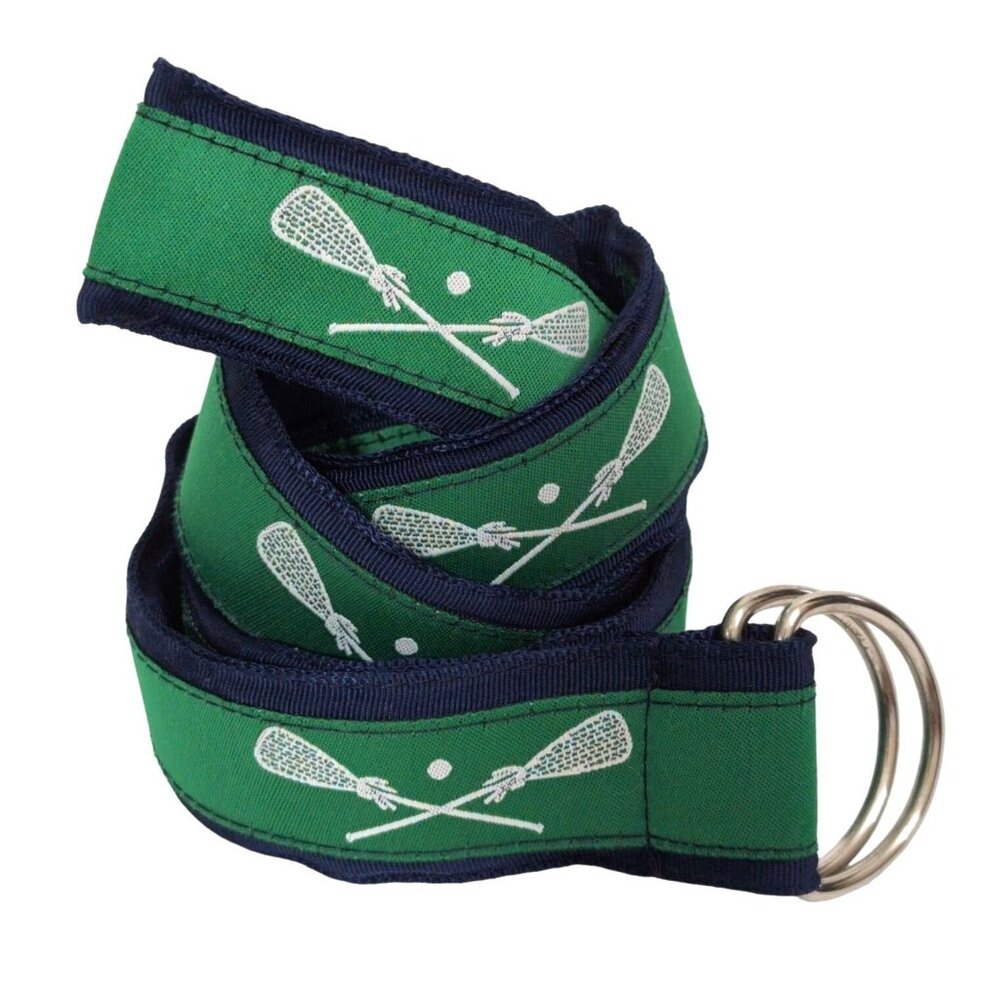 Preppy Pink Pony Lacrosse‎ Ribbon Ring Belt Womens M Blue Green